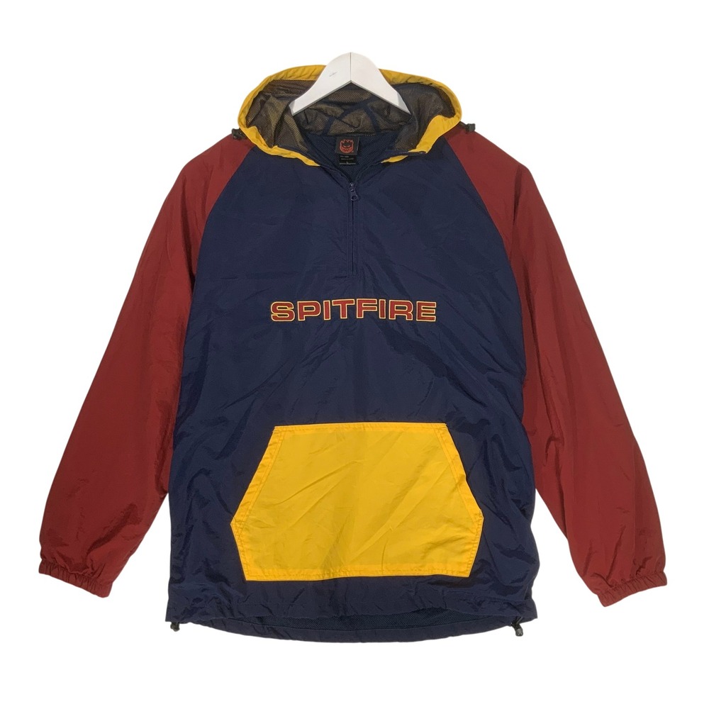 Spitfire Wheels Windbreaker Jacket Mens Large Colorblock Anorak Quarter Zip Navy